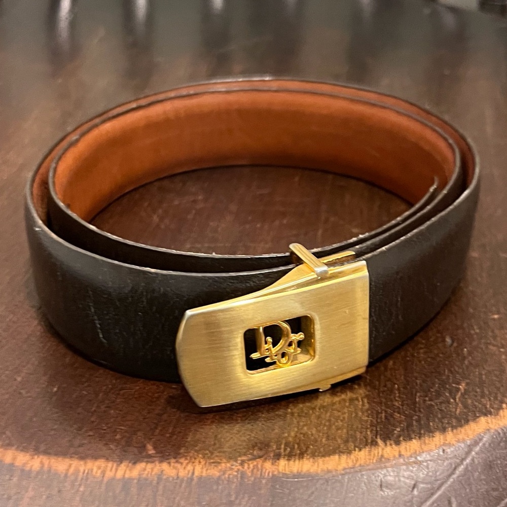 Vintage Christian Dior Leather Belt Dark Brown